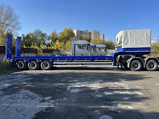 Среднерамный полуприцеп-тяжеловоз САВ 931803 (530010) г/п 39,5 тн, 3 оси; борта-уширители, тент, мехтрапы